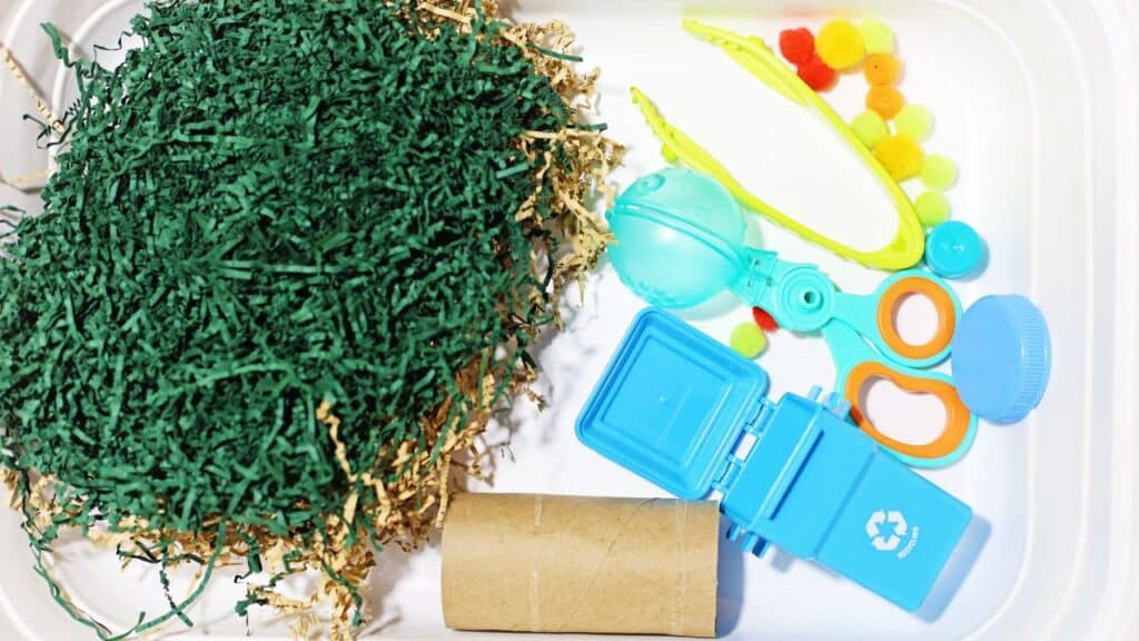 Recycling Sensory Bin supplies.