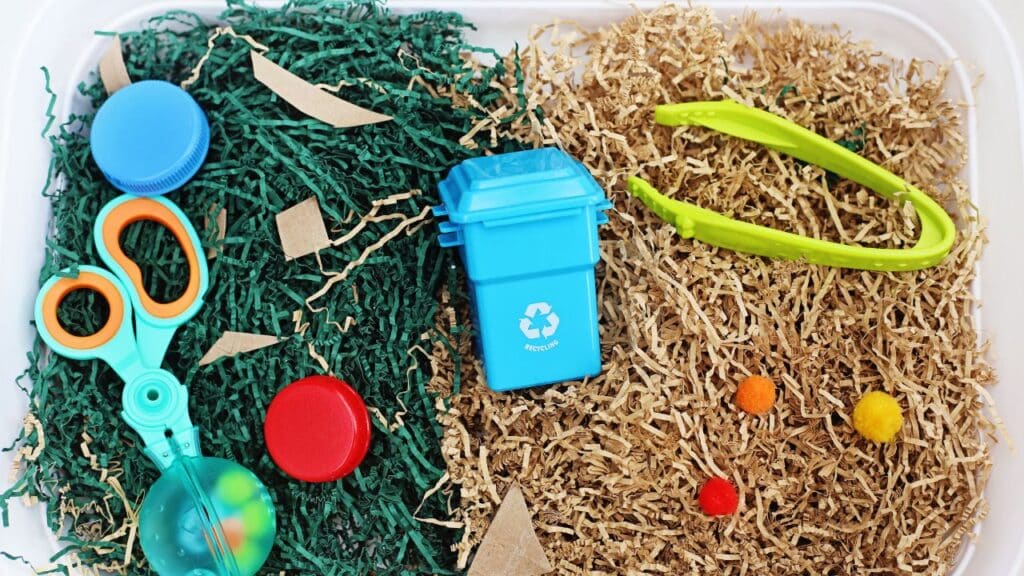 The Recycling Sensory Bin that teaches Sustainability and fun