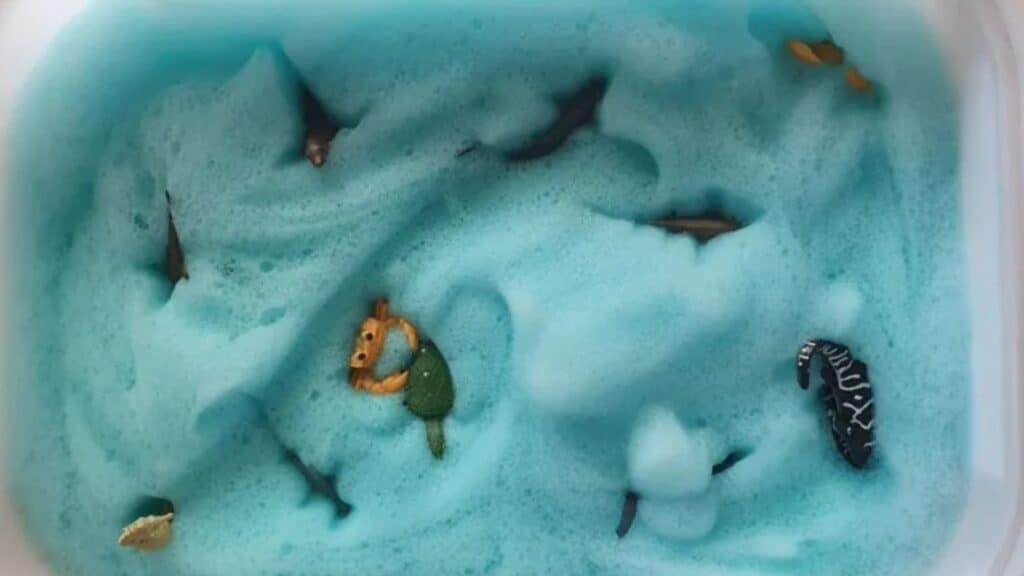 Soapy Sea Foam Sensory Bin.