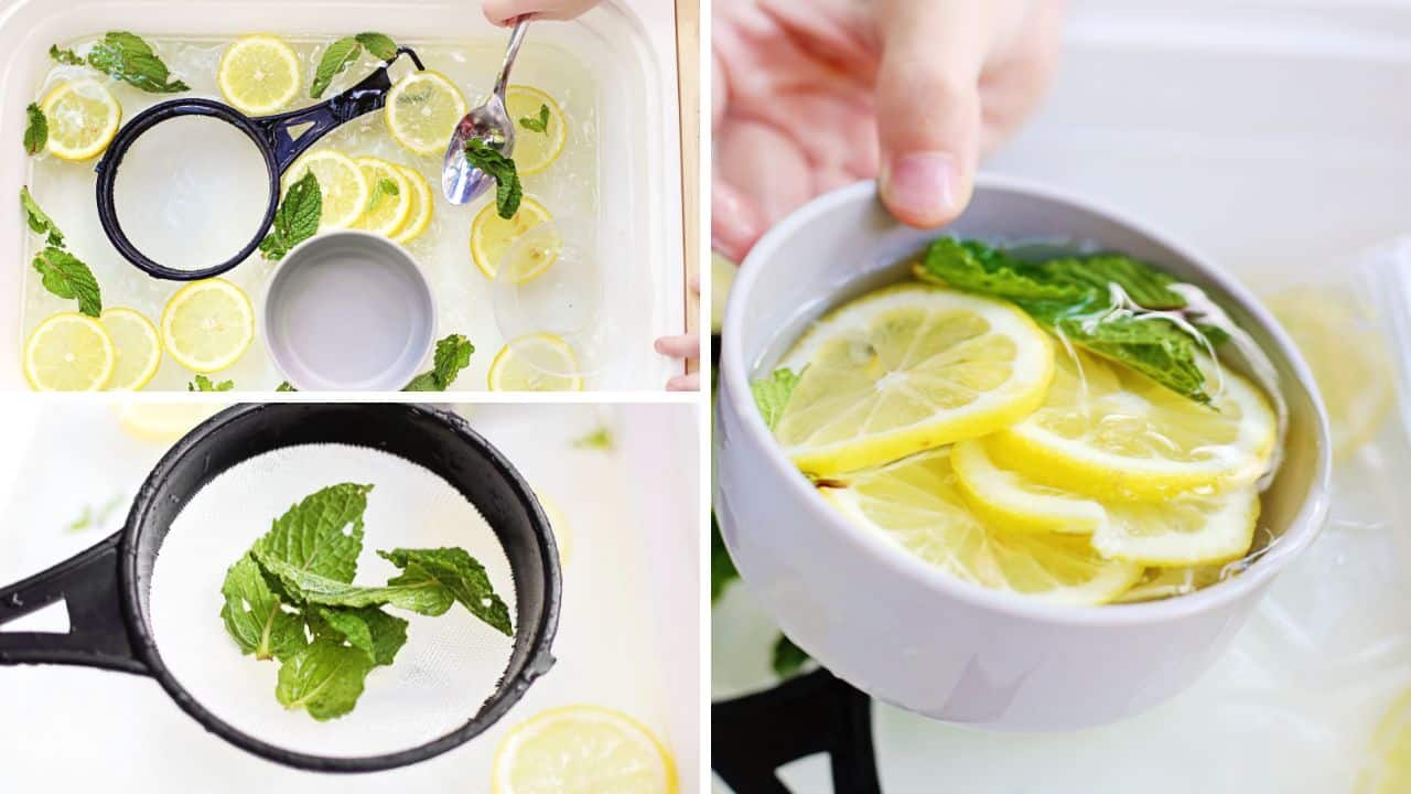 lemon mint sensory bin playing