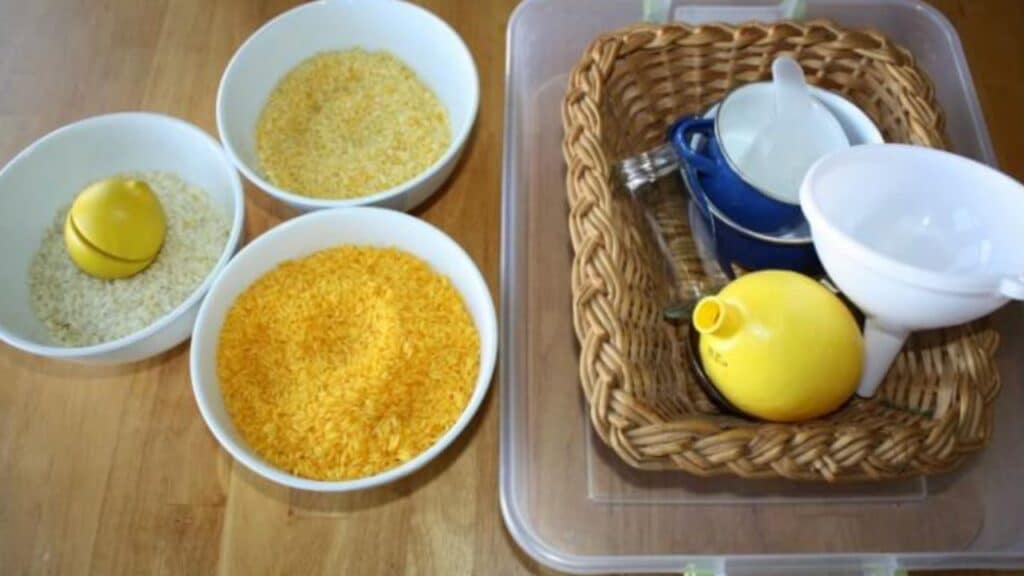 lemon scented summer sensory bin.