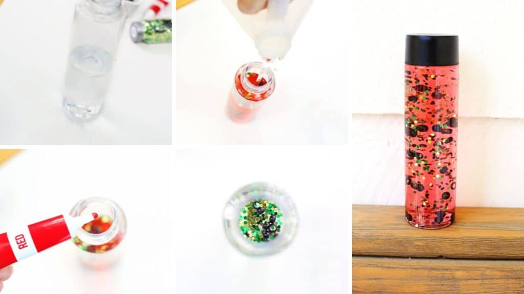 watermelon summer sensory bottle process.