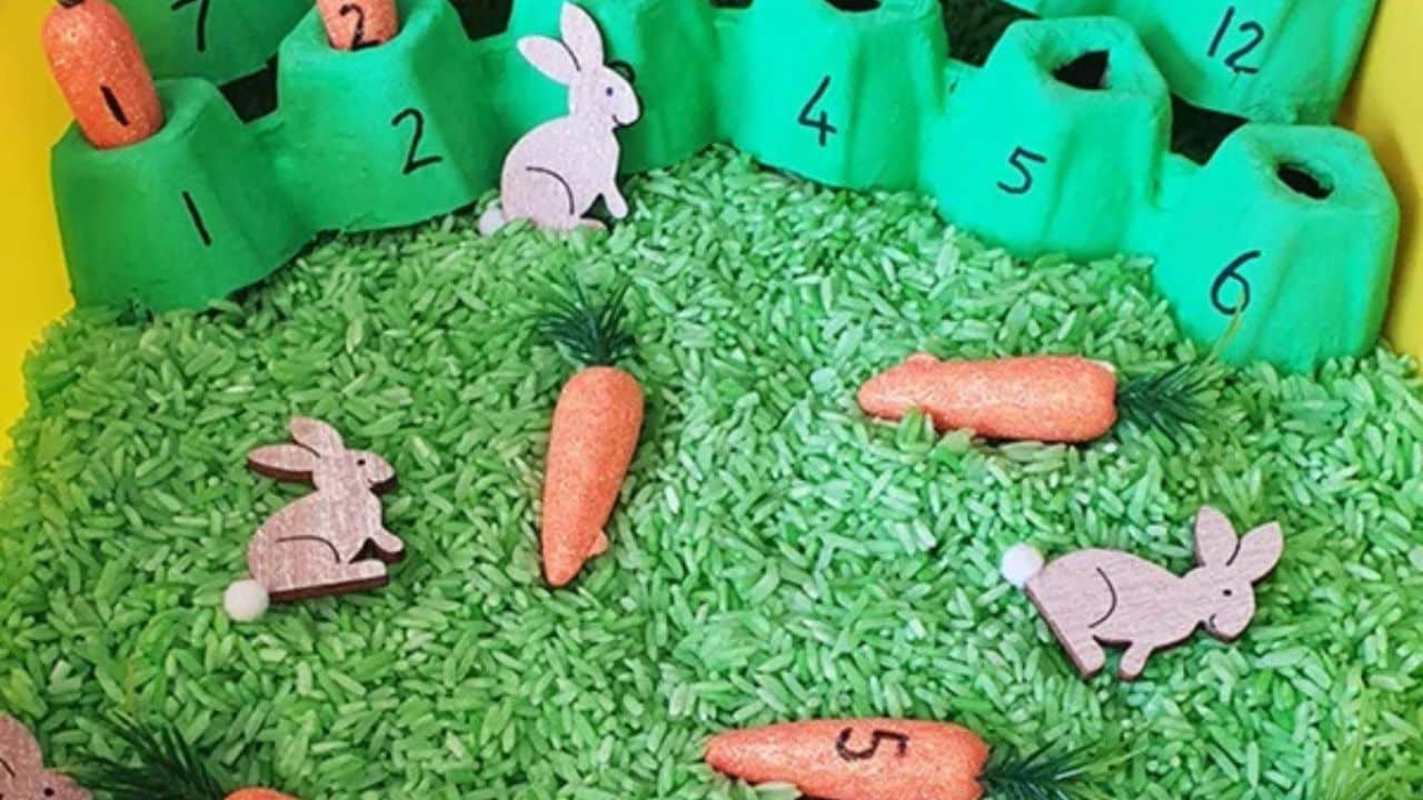 Counting Carrots Sensory Bin.