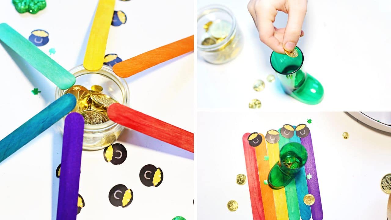 leprechaun trap sensory bin playing 2.