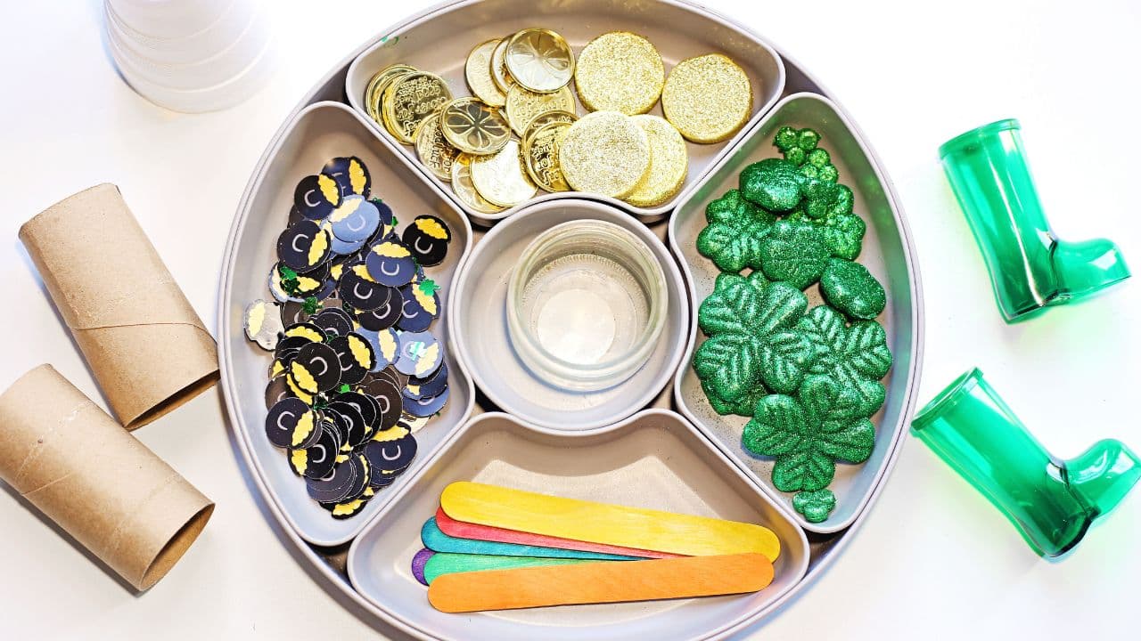 leprechaun trap sensory bin supplies.