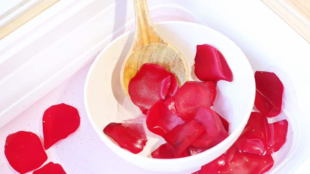 Rose Petal Valentine Soup Sensory Bin